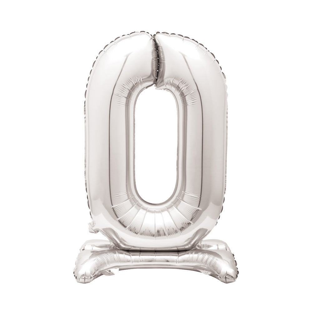 Silver Standing Number Balloon - 0