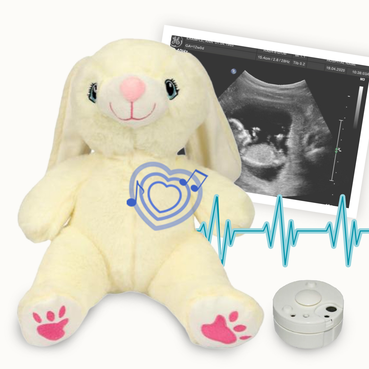 Heartbeat Stuffed Bear - Bella the Cream Bunny