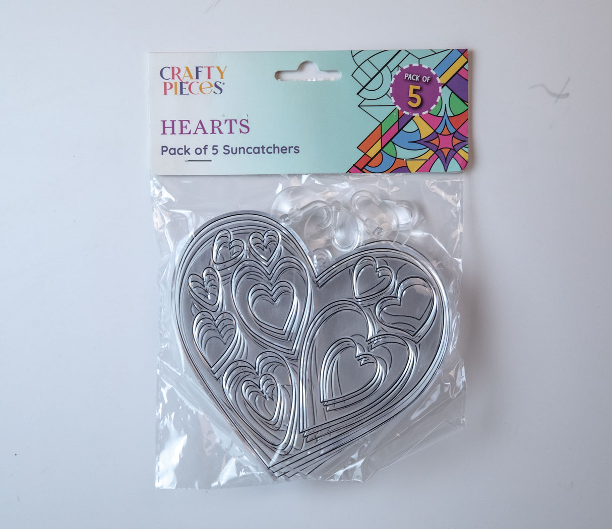 Suncatcher - Heart - Pack of 5 with Suction Hooks