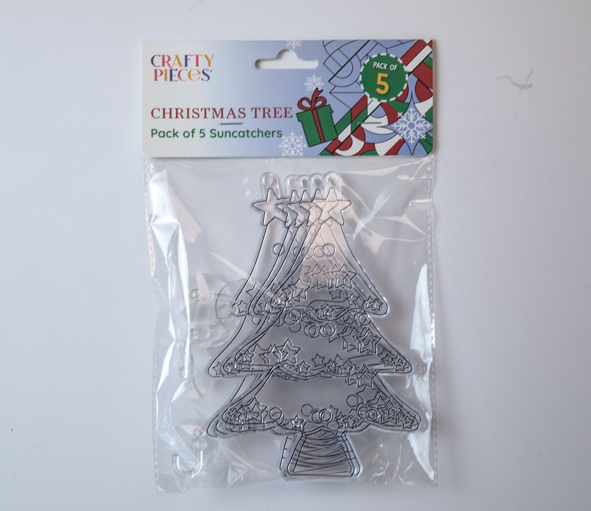 Suncatcher  -   Christmas Tree   -  Pack of 5 with Suction Hooks