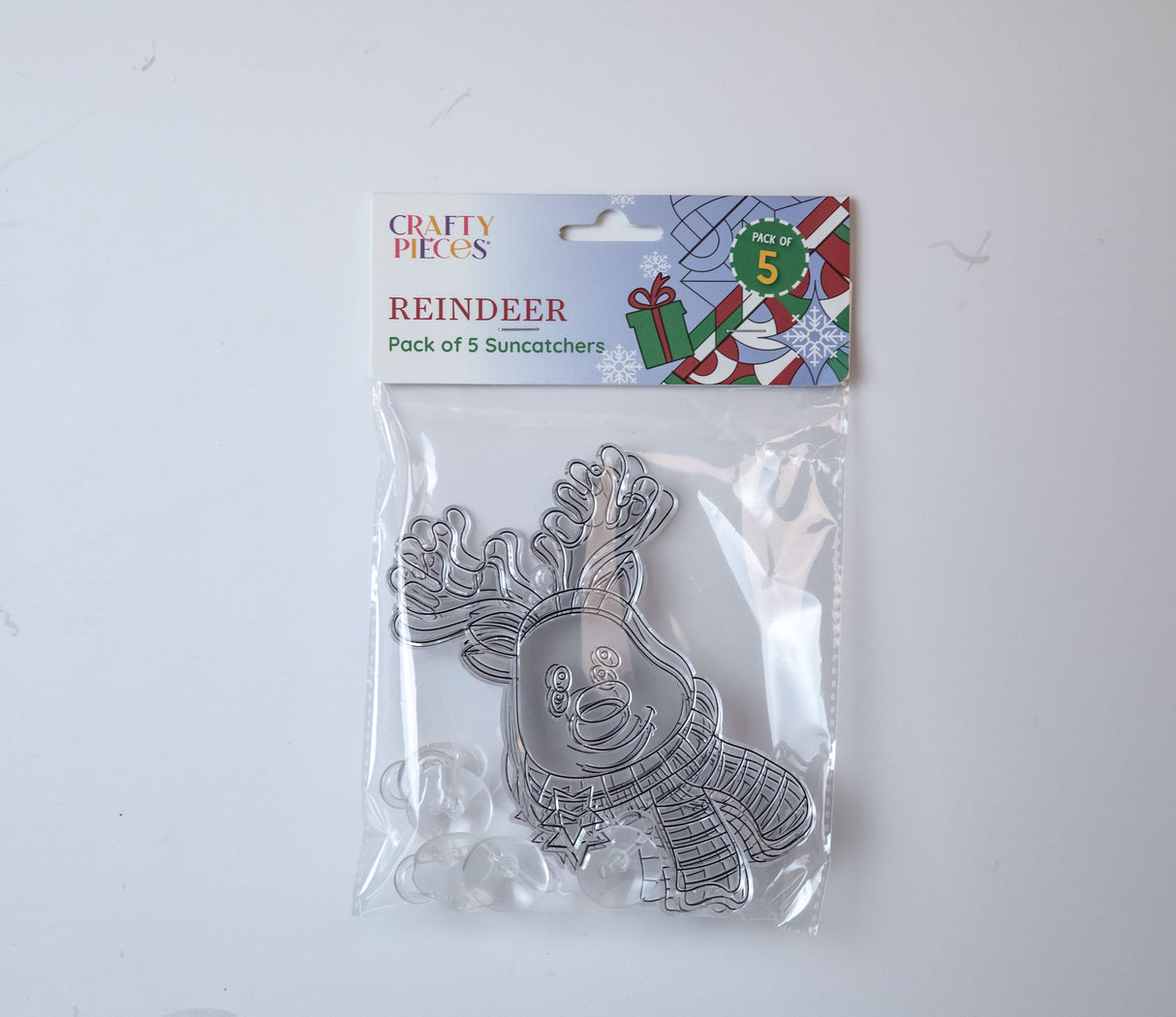 Suncatcher  -    Reindeer  -   Pack of 5 with Suction Hooks