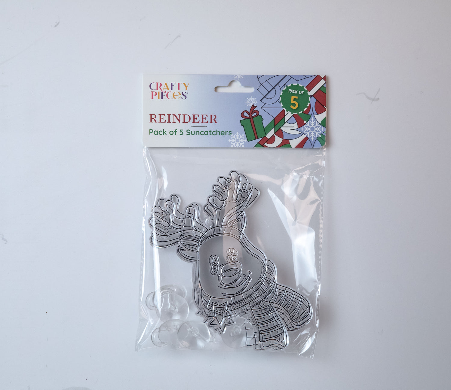 Suncatcher  -    Reindeer  -   Pack of 5 with Suction Hooks