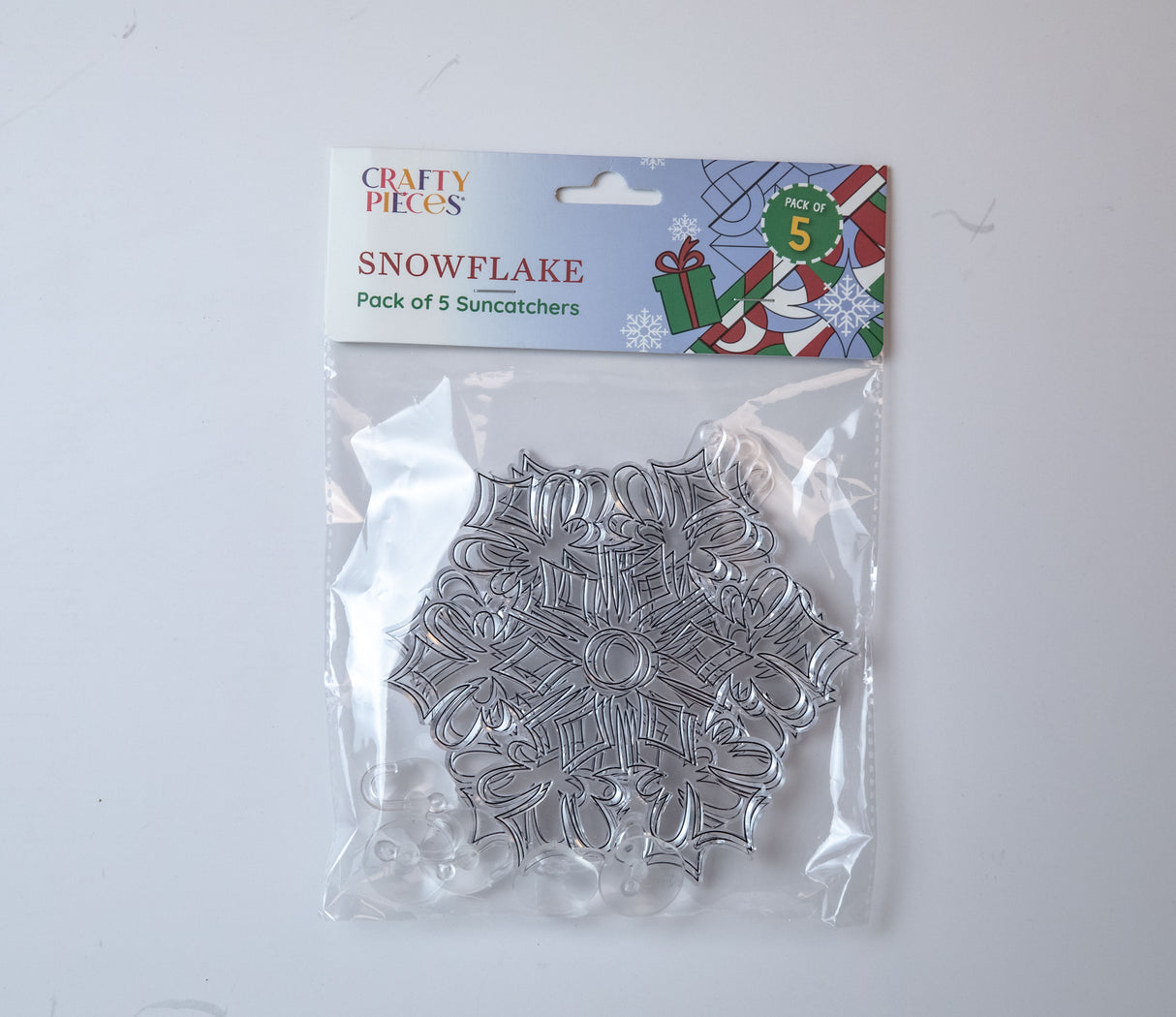 Suncatcher  -   Snowflake  -  Pack of 5 with Suction Hooks