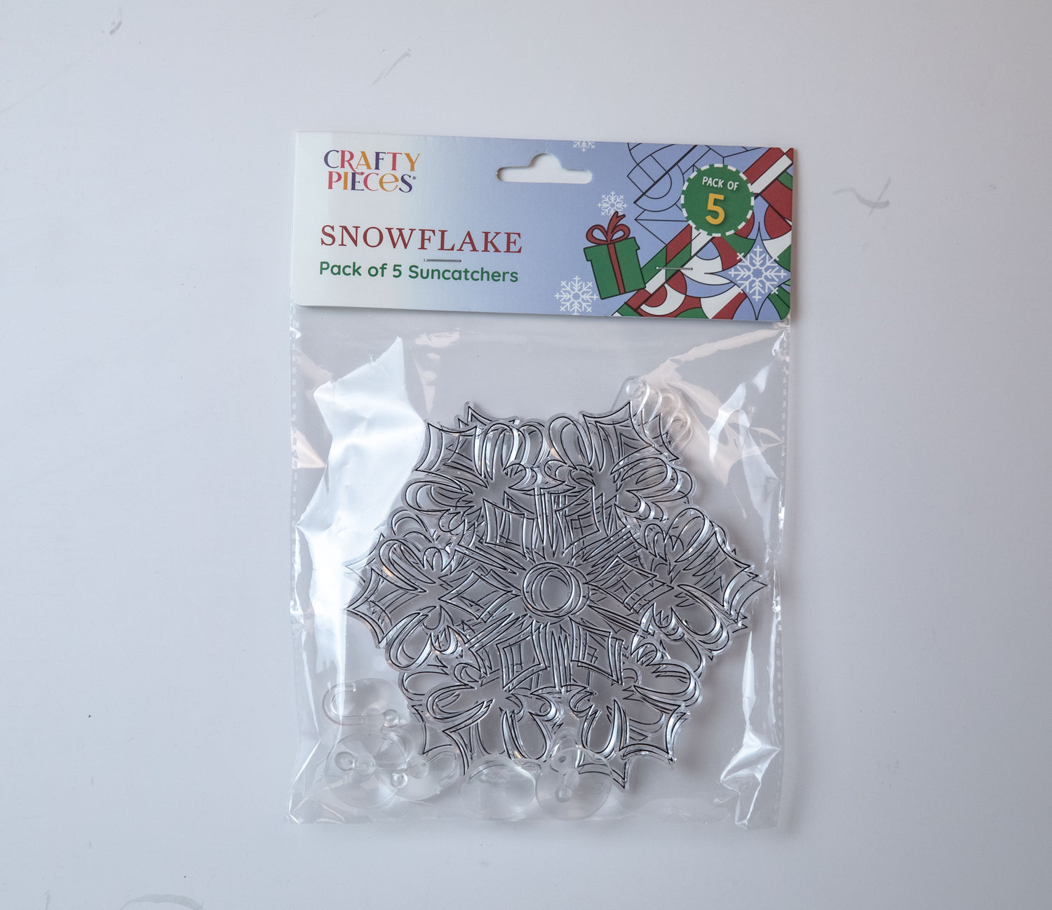 Suncatcher  -   Snowflake  -  Pack of 5 with Suction Hooks