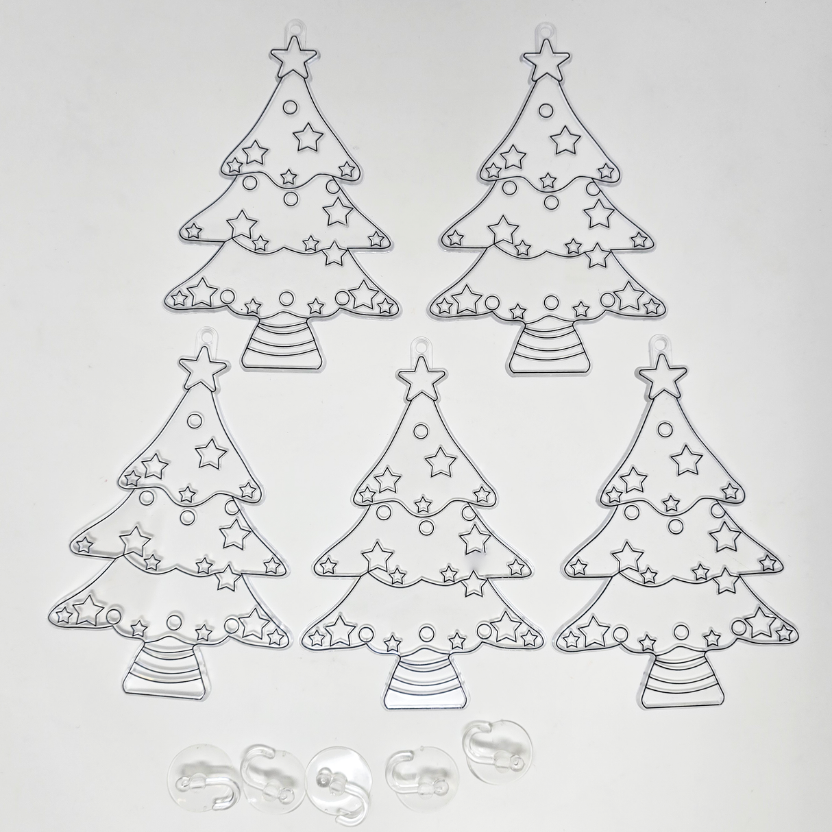Suncatcher  -   Christmas Tree   -  Pack of 5 with Suction Hooks