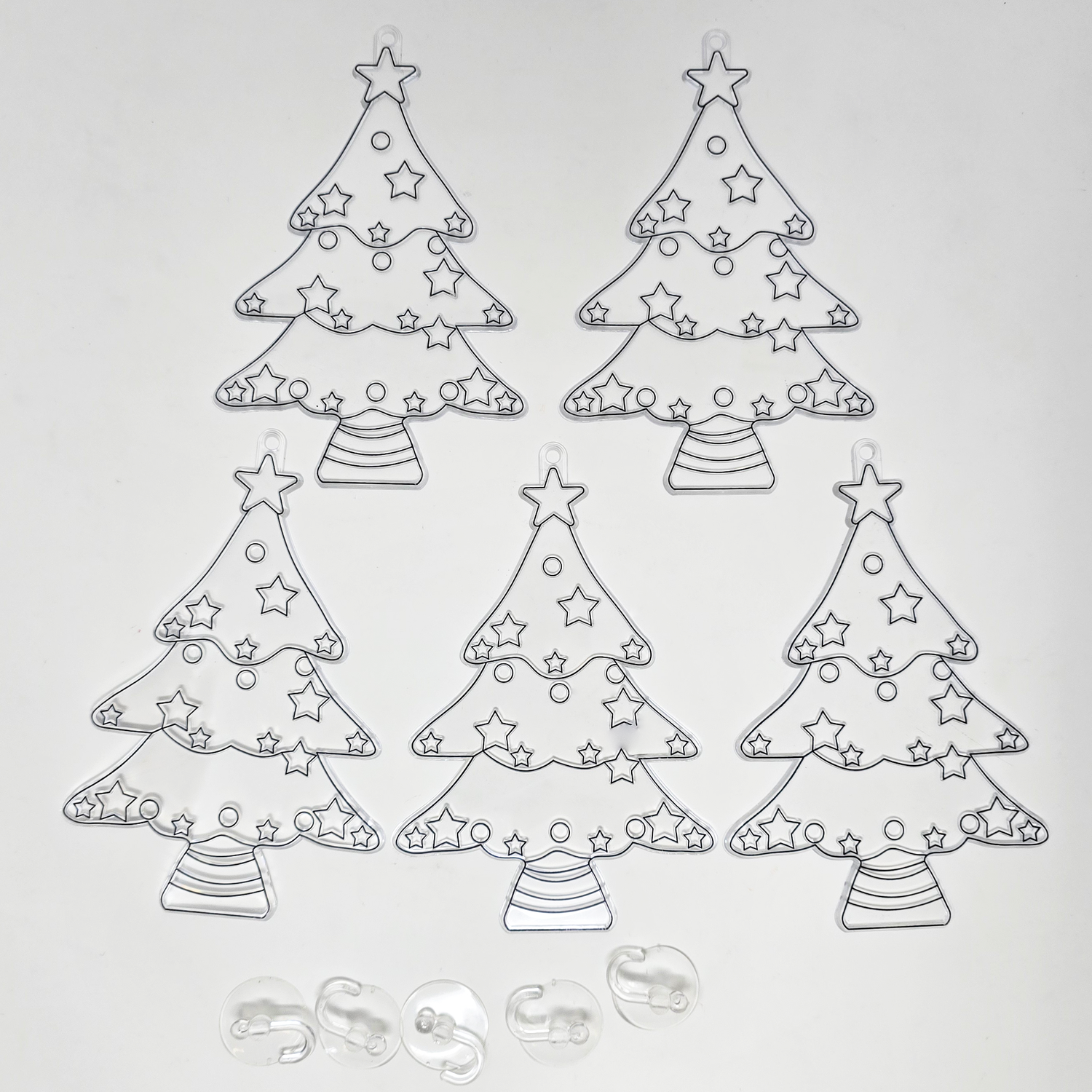 Suncatcher  -   Christmas Tree   -  Pack of 5 with Suction Hooks