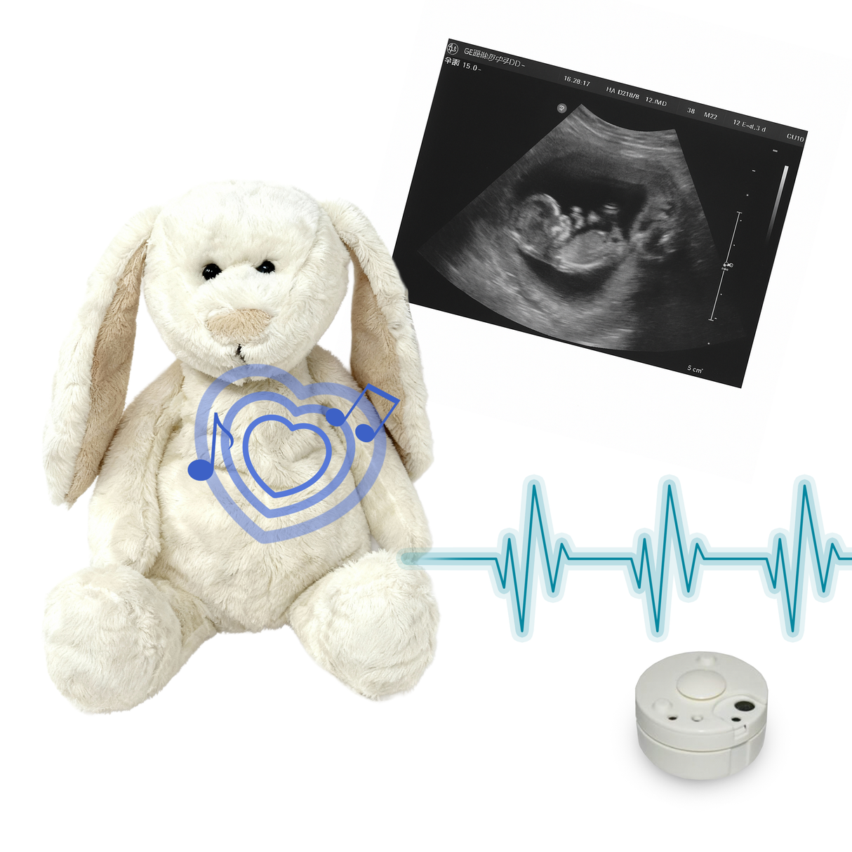 Heartbeat Stuffed Bear Flopsy Cream Bunny (10"")