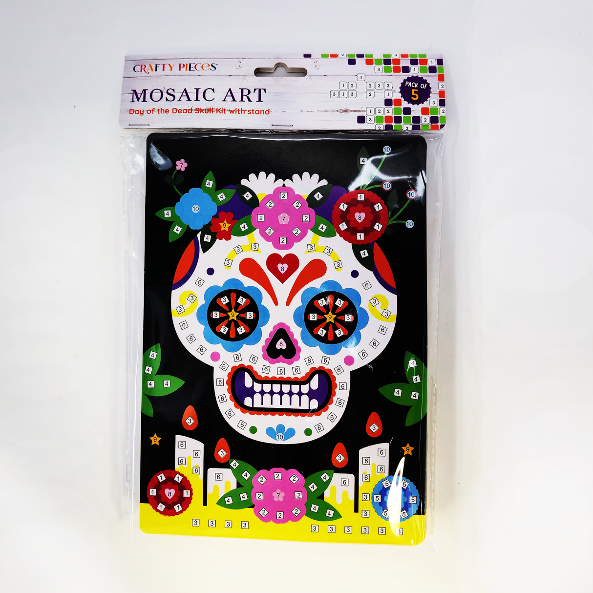 Mosaic Art Day of the Dead Skull kit with Stand pack of 5