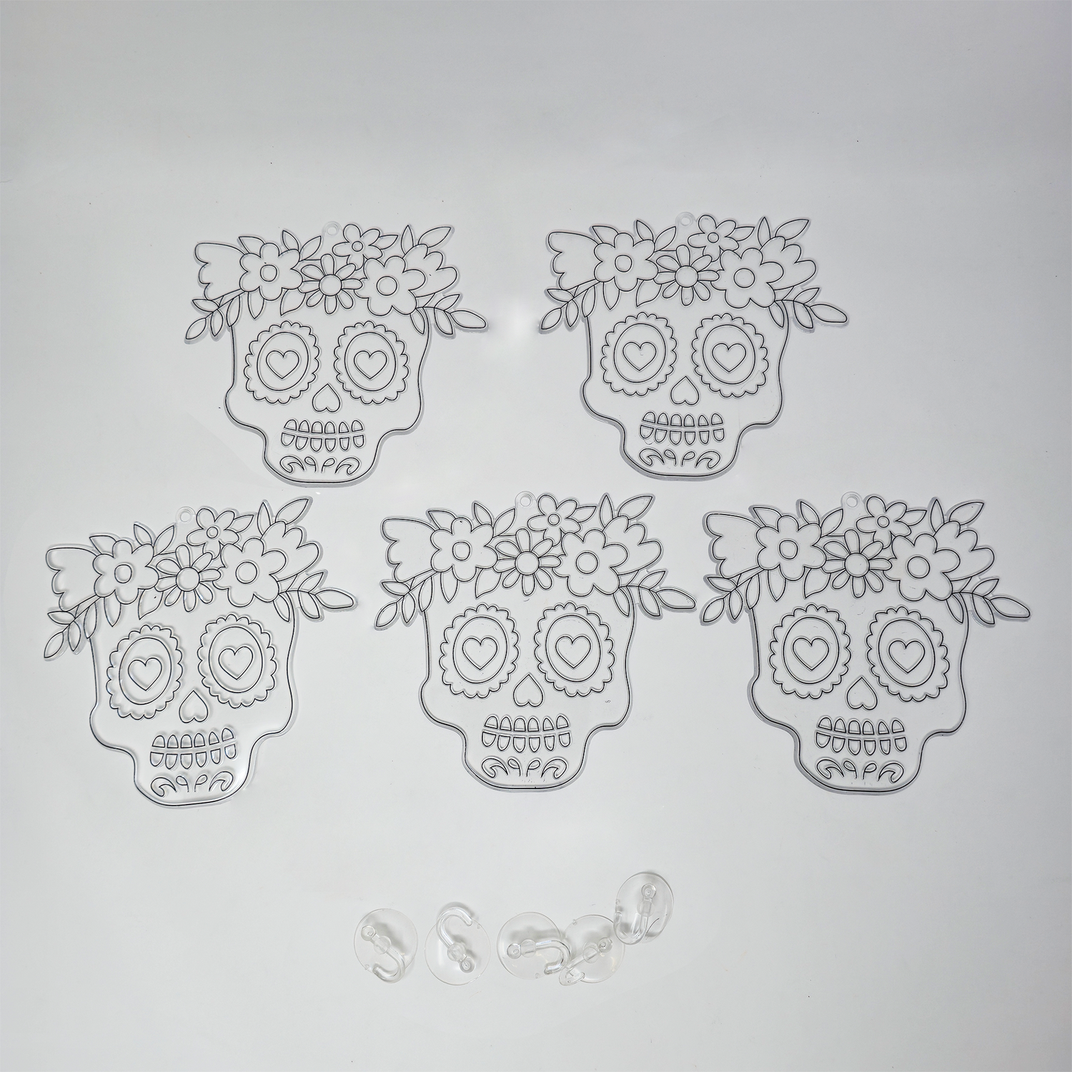 Suncatcher  -  Day of the Dead Skull  - Pack of 5 with Suction Hooks