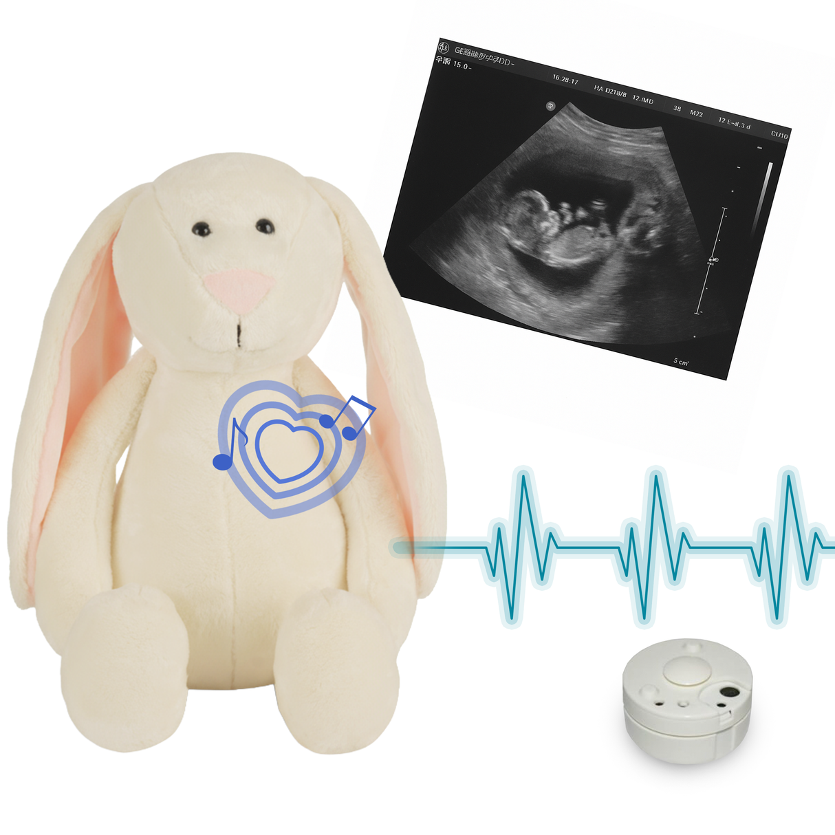 Heartbeat Stuffed Bear Flopsy Cream Bunny (16"")