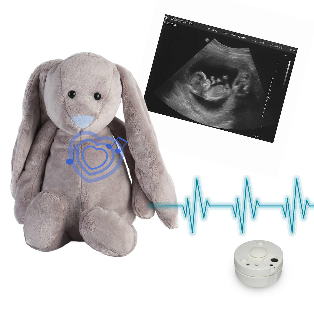 Heartbeat Stuffed Bear Flopsy Grey Bunny Blue Nose (16"")