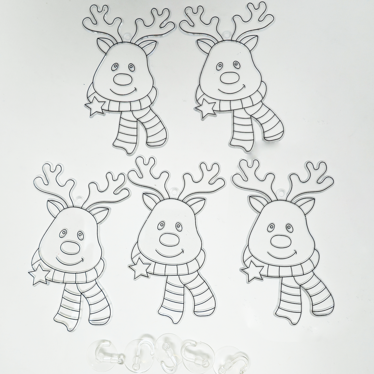 Suncatcher  -    Reindeer  -   Pack of 5 with Suction Hooks