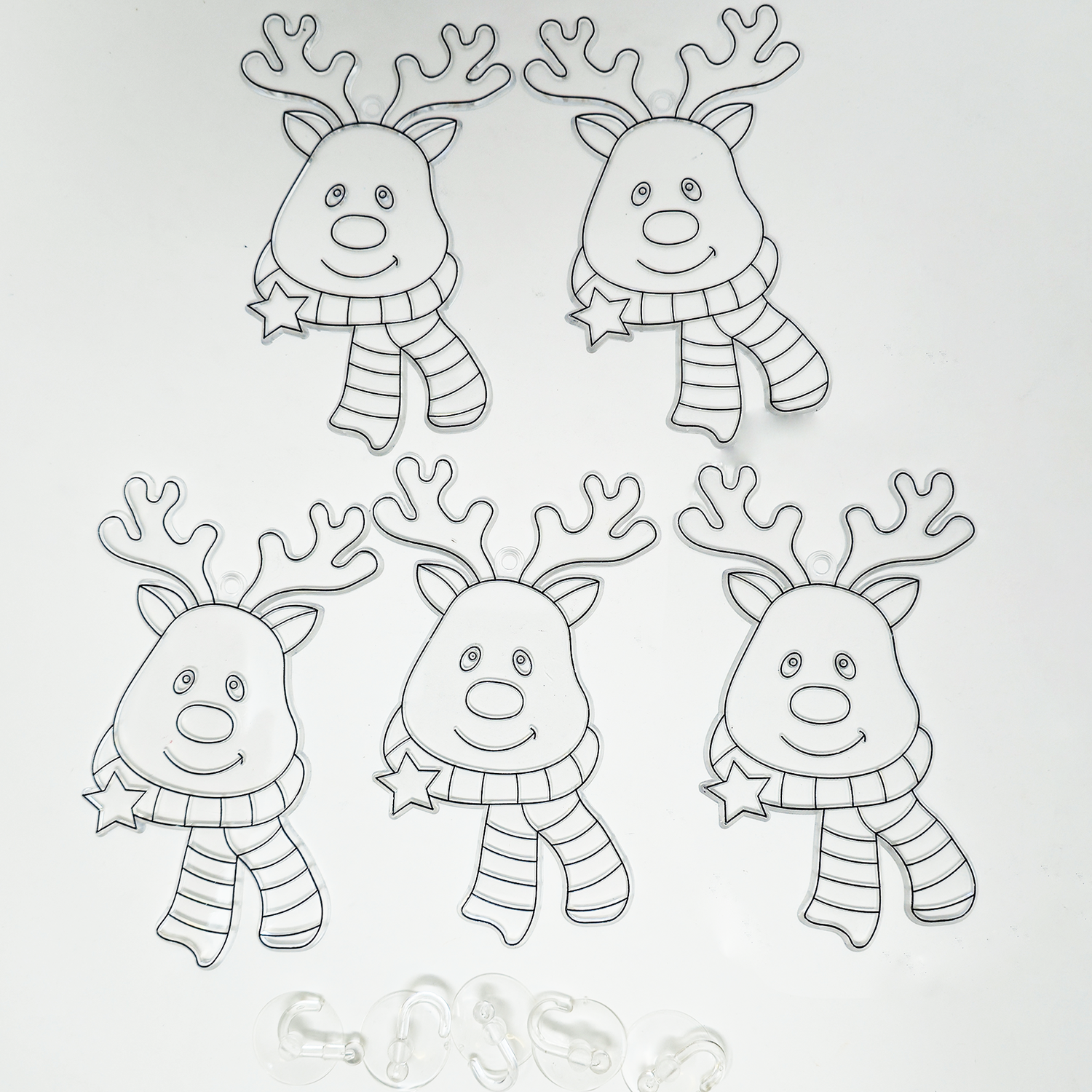Suncatcher  -    Reindeer  -   Pack of 5 with Suction Hooks