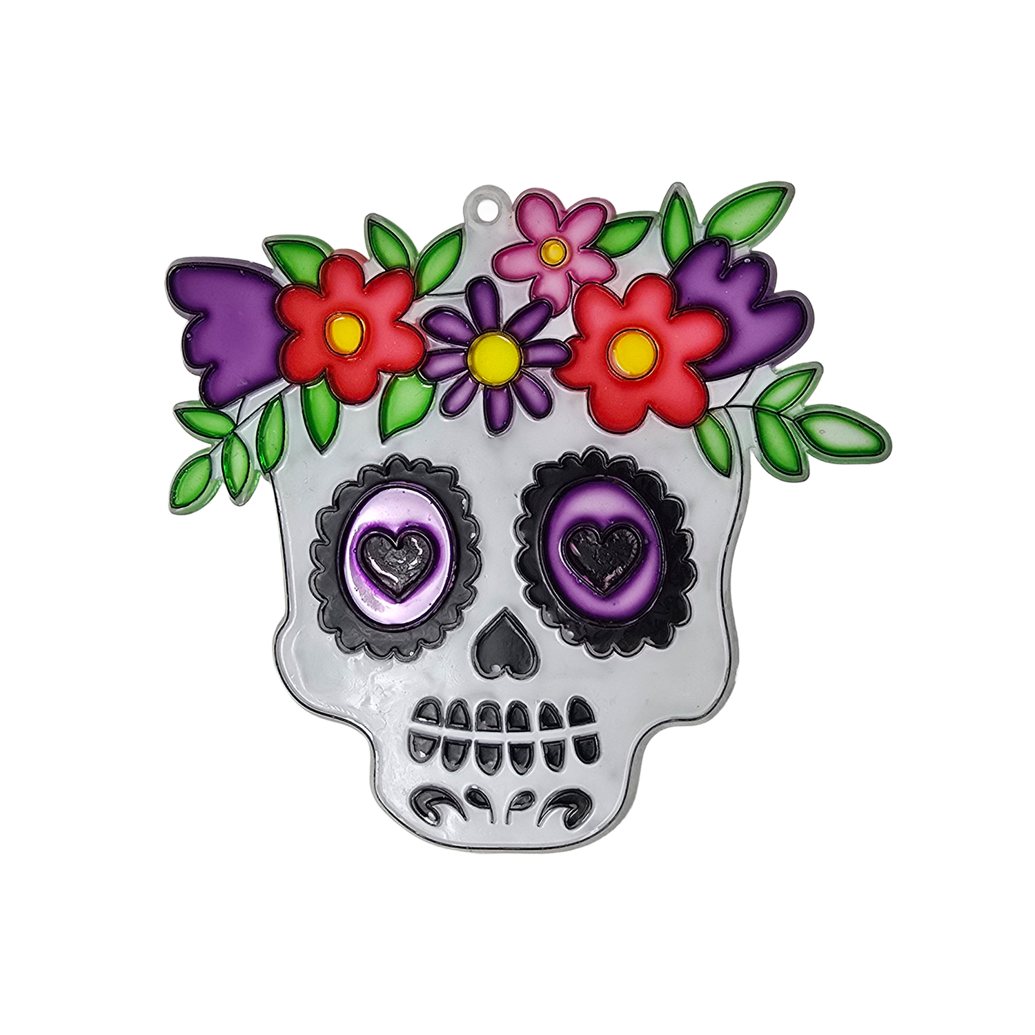 Suncatcher  -  Day of the Dead Skull  - Pack of 5 with Suction Hooks