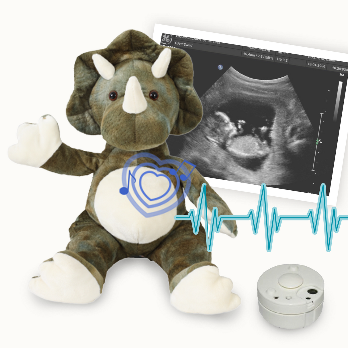 Heartbeat Stuffed Bear - Tommy the Green Triceratops