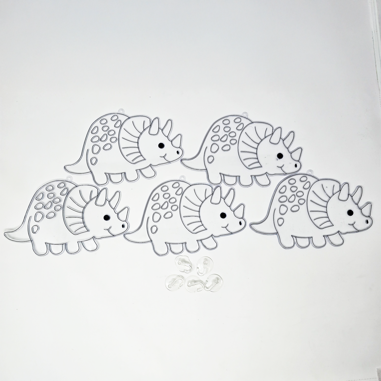 Suncatcher - Dino Triceratops - Pack of 5 with Suction Hooks