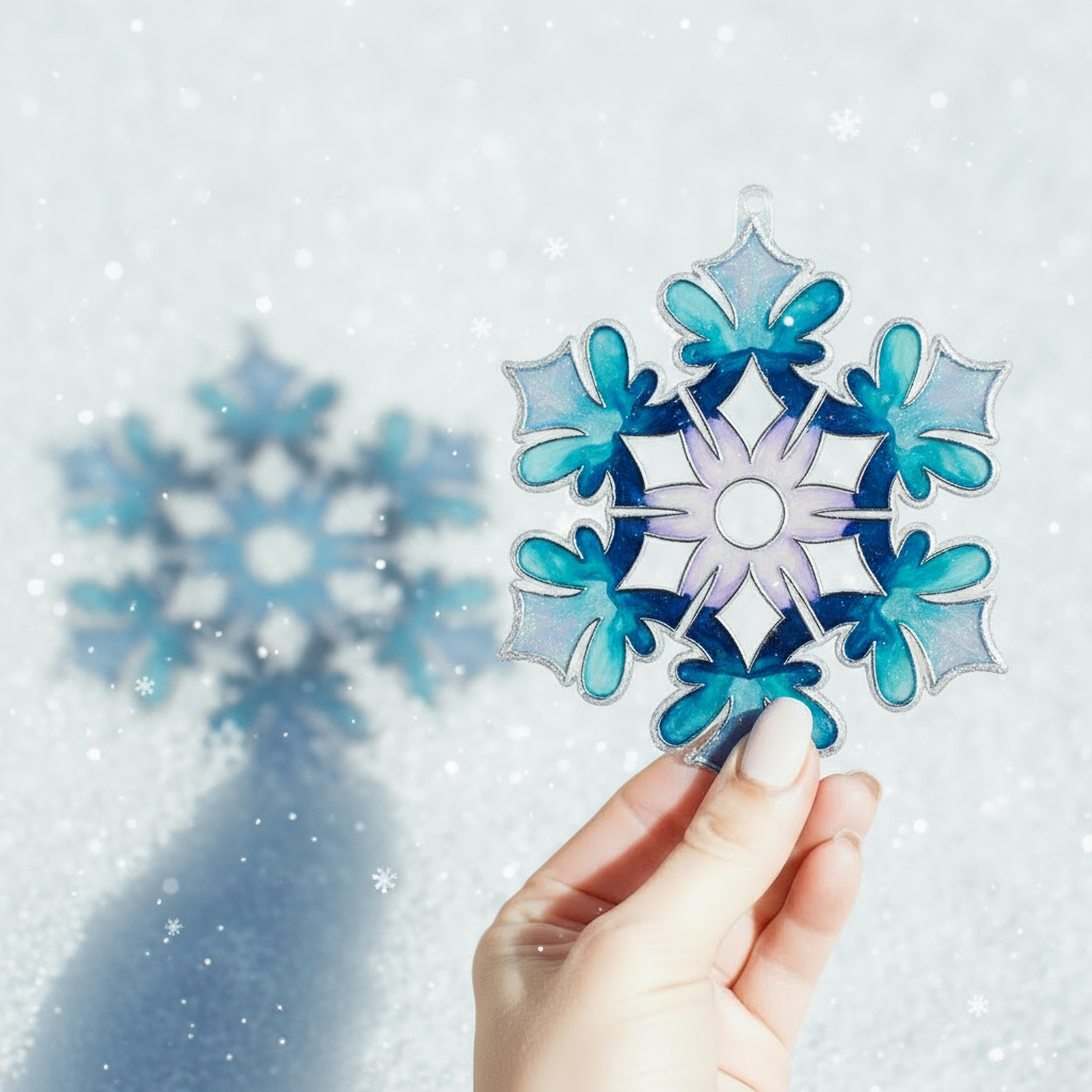 Suncatcher  -   Snowflake  -  Pack of 5 with Suction Hooks