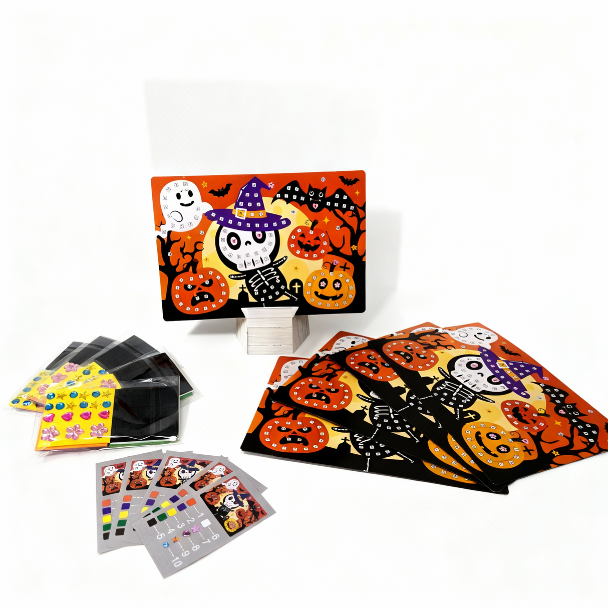 Mosaic Art Skeleton & Pumpkins kit with Stand pack of 5