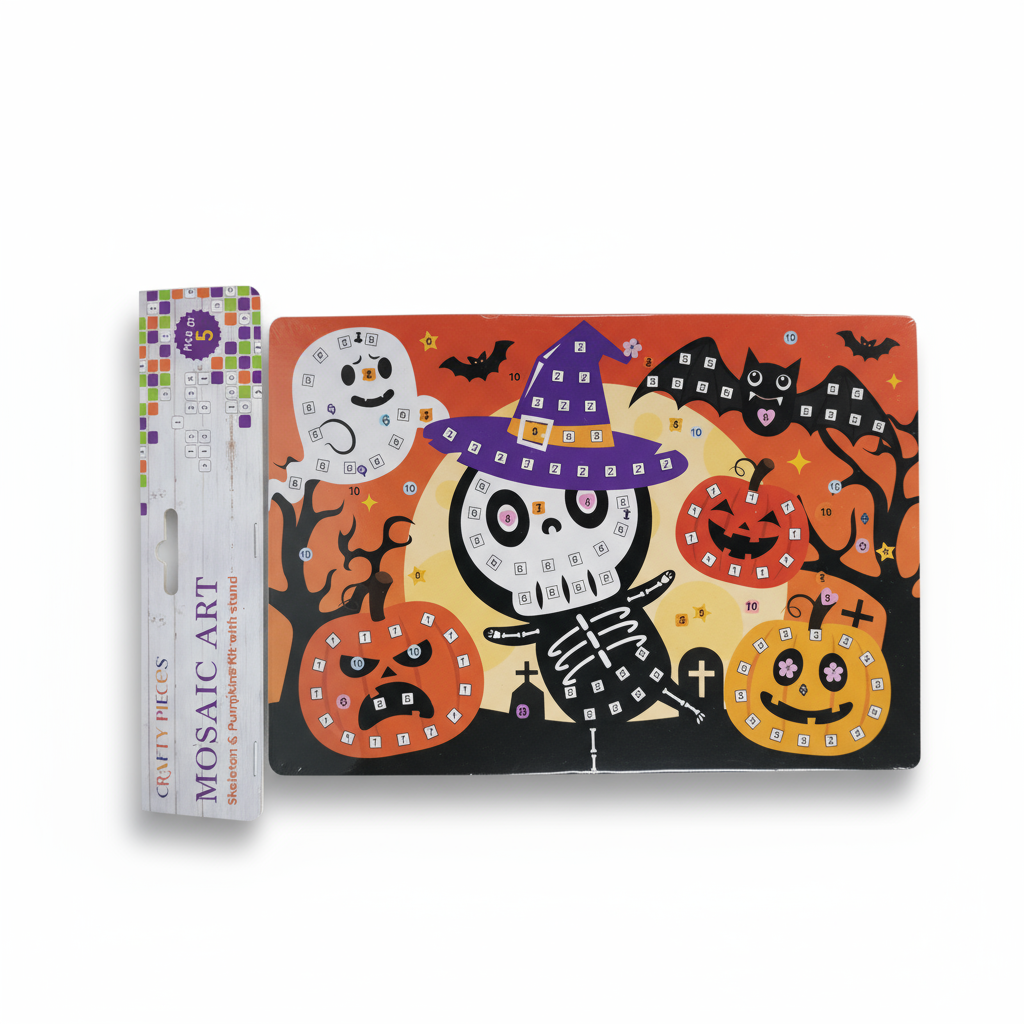 Mosaic Art Skeleton & Pumpkins kit with Stand pack of 5