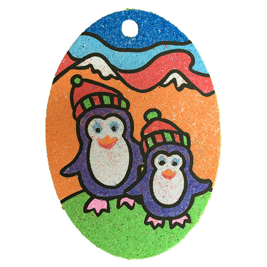 Winter Penguins Oval Sand Art Picture (10 Pack)