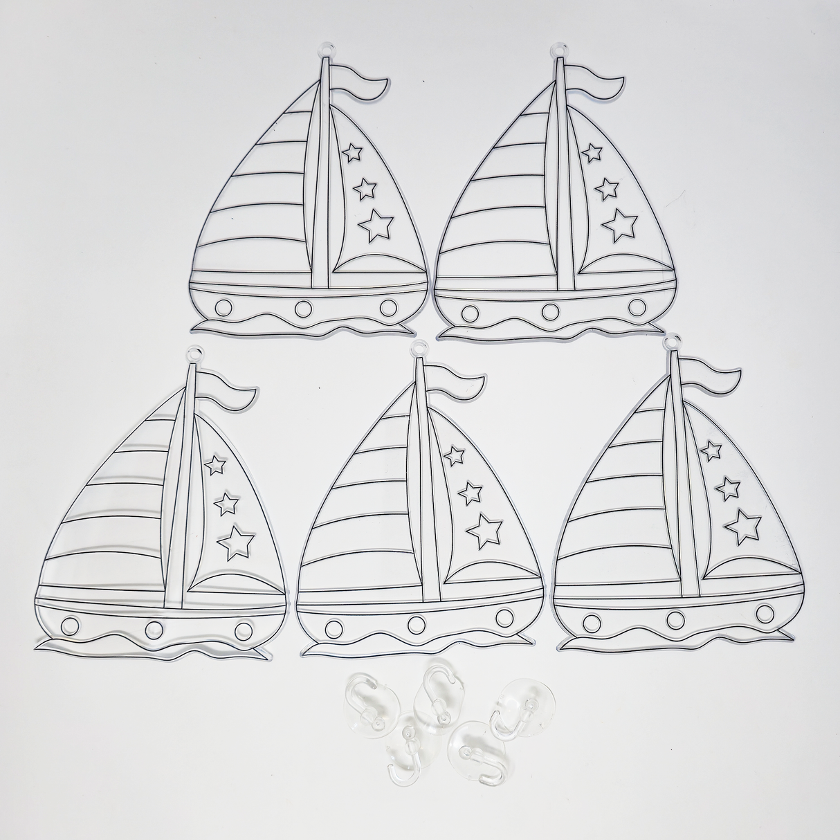 Suncatcher  -  Yacht  - Pack of 5 with Suction Hooks