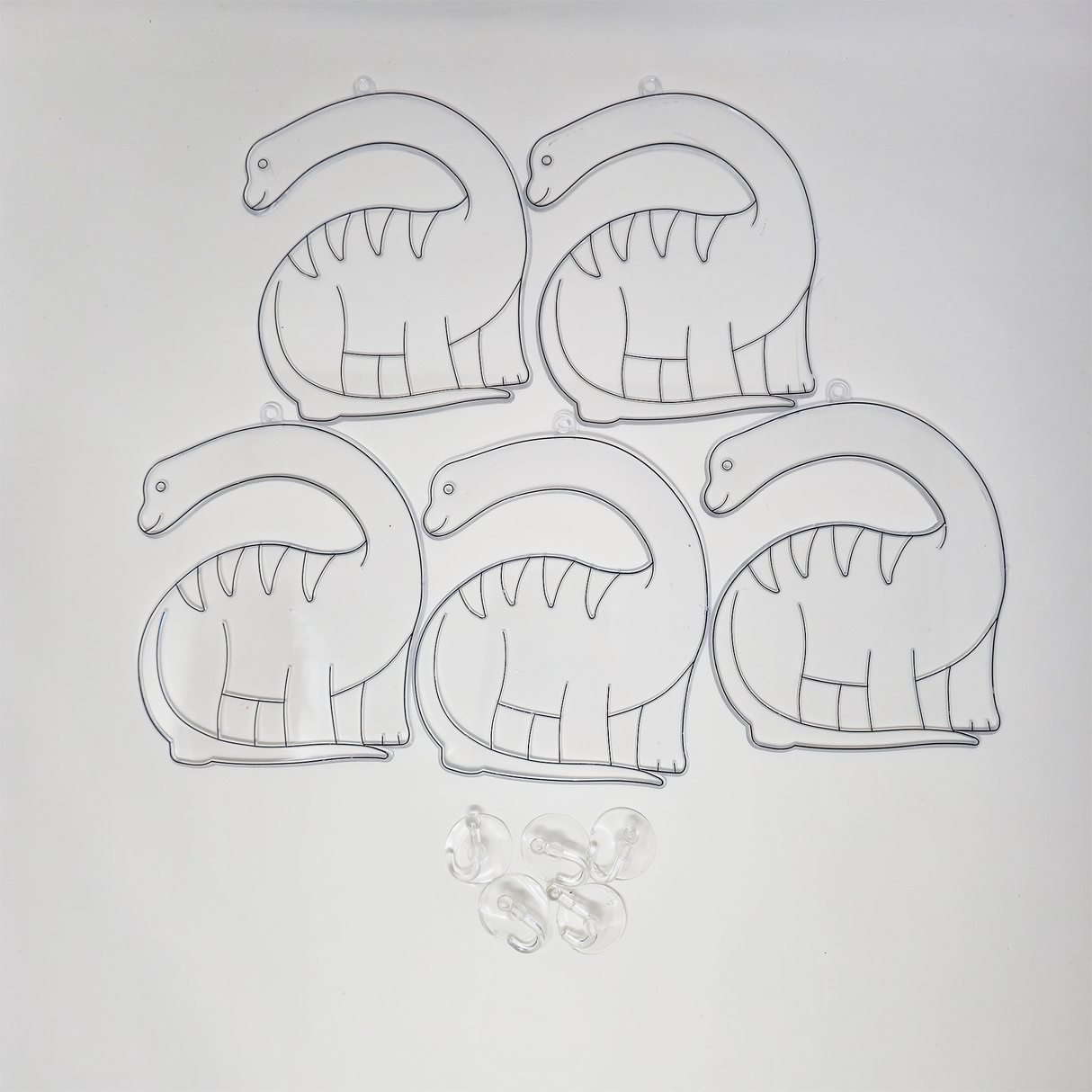 Suncatcher  - Dino Brontosaurus  -  Pack of 5 with Suction Hooks