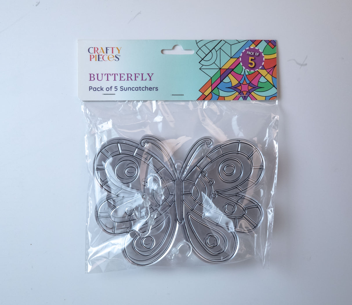 Suncatcher  -  Butterfly  - Pack of 5 with Suction Hooks