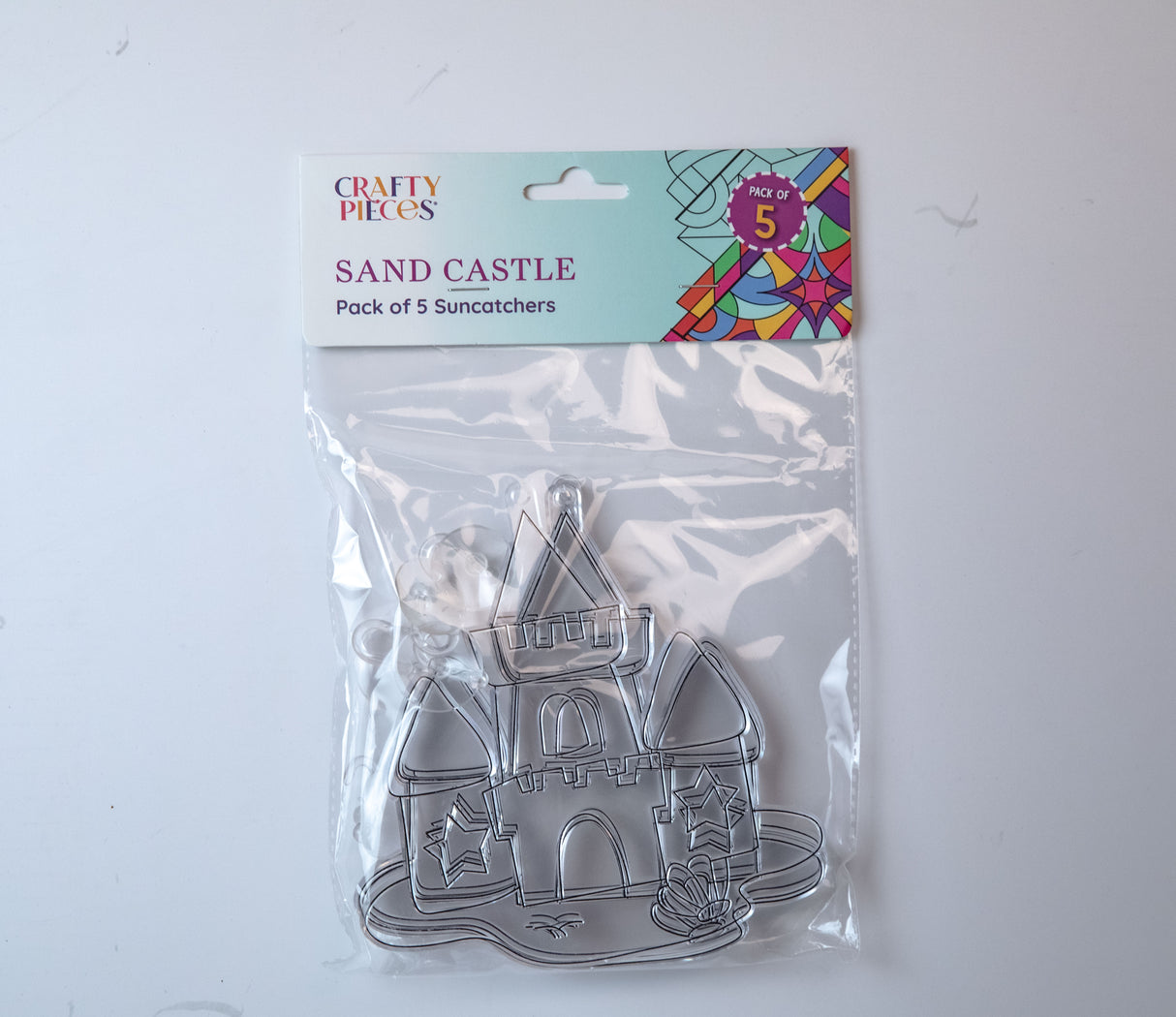 Suncatcher  -   Sand Castle  - Pack of 5 with Suction Hooks