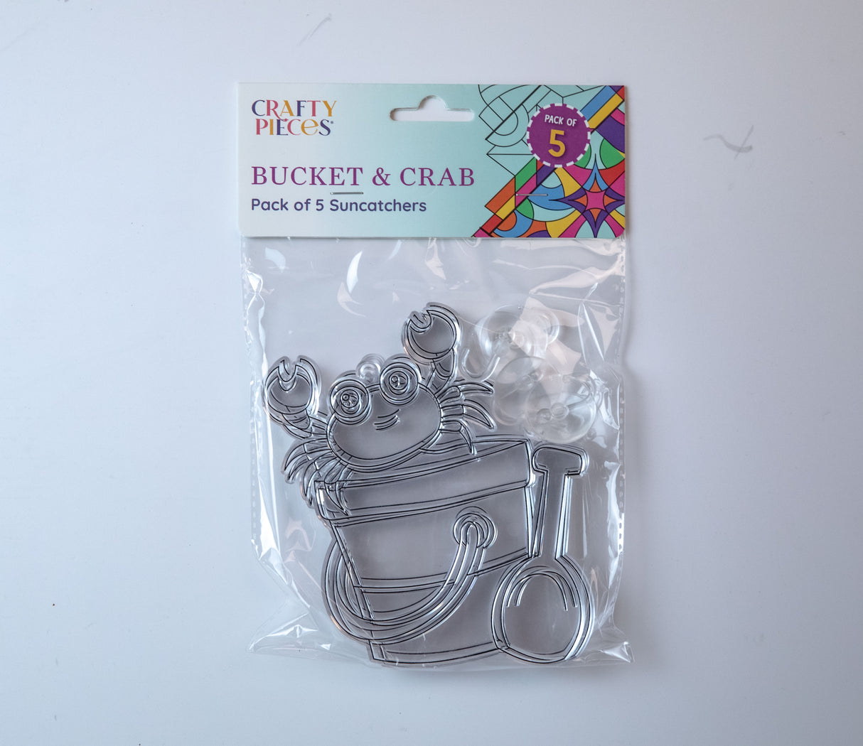 Suncatcher  -  Bucket & Crab  - Pack of 5 with Suction Hooks