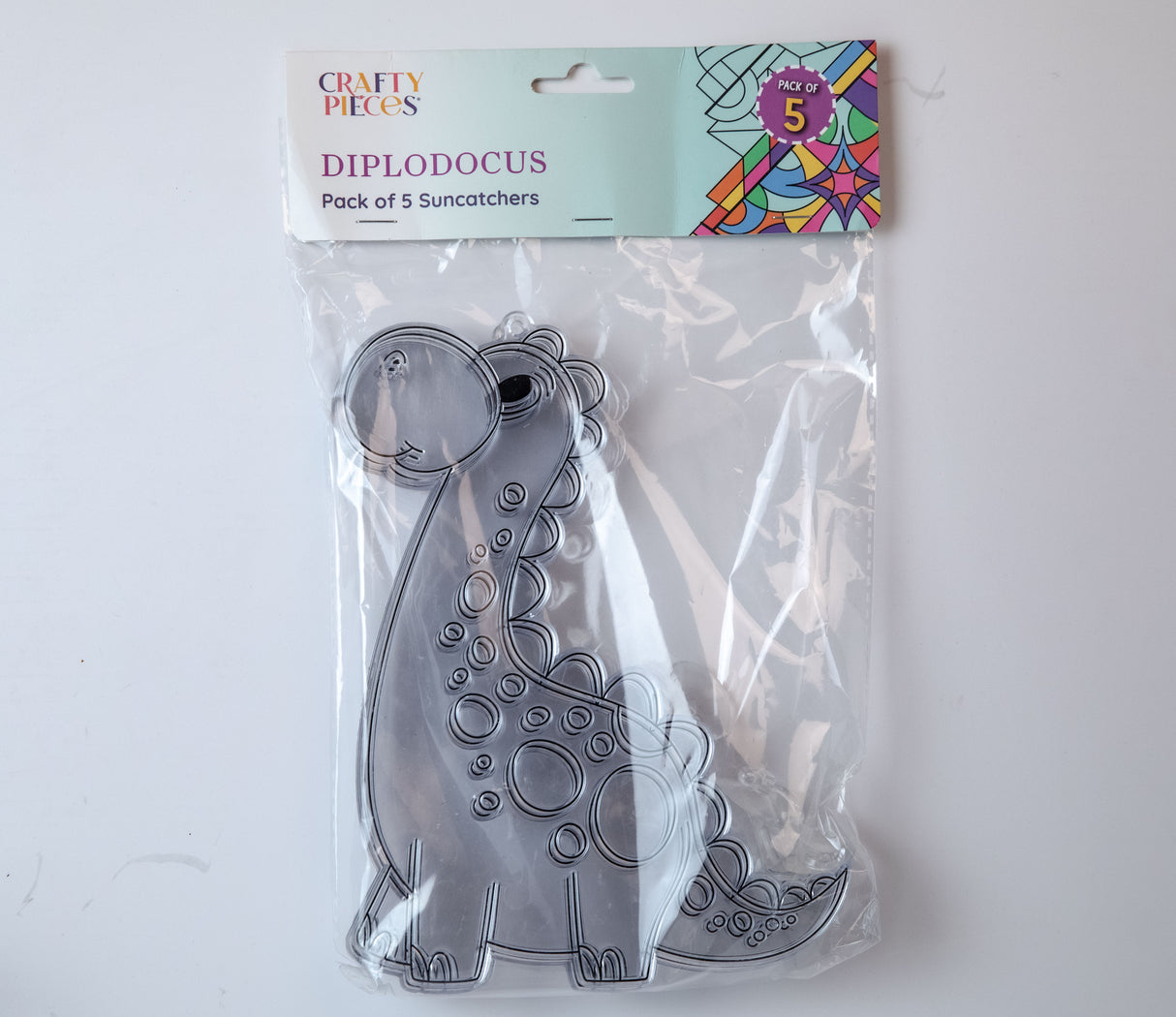Suncatcher  -  Dino Diplodocus   -  Pack of 5 with Suction Hooks
