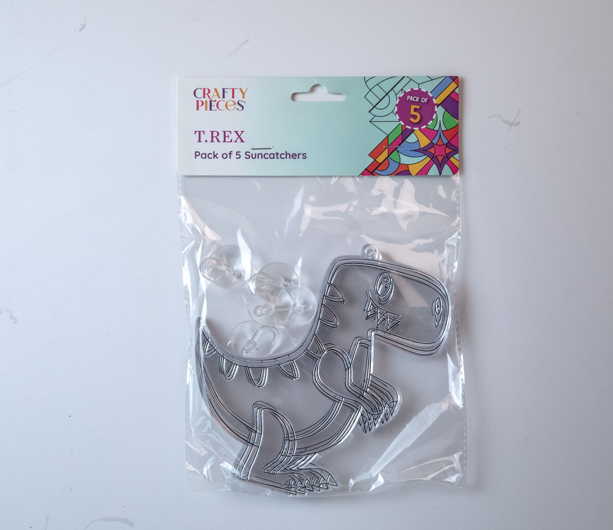 Suncatcher  - Dino T-Rex  -  Pack of 5 with Suction Hooks
