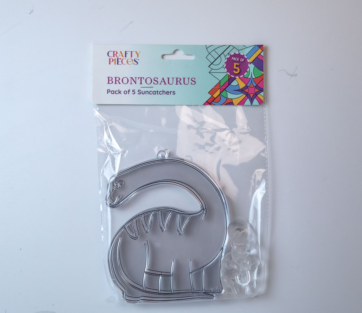 Suncatcher  - Dino Brontosaurus  -  Pack of 5 with Suction Hooks