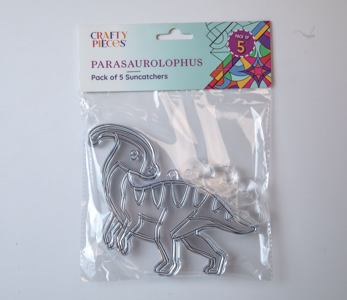 Suncatcher  - Dino Parasaurolophus  -   Pack of 5 with Suction Hooks