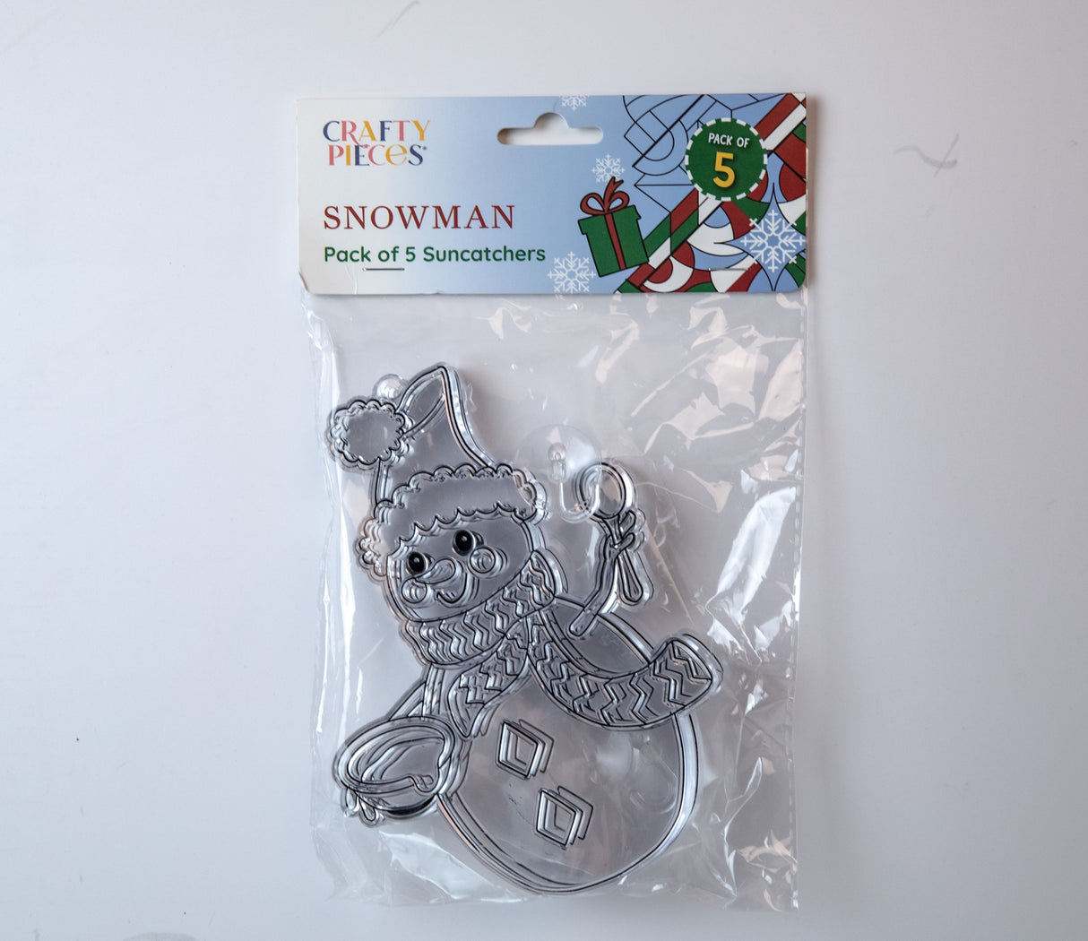 Suncatcher  -  Snowman   - Pack of 5 with Suction Hooks