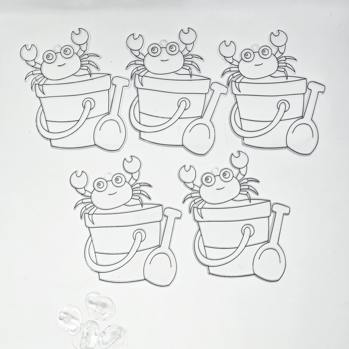 Suncatcher  -  Bucket & Crab  - Pack of 5 with Suction Hooks