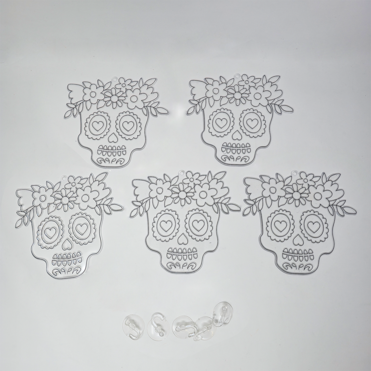Suncatcher  -  Day of the Dead Skull  - Pack of 5 with Suction Hooks