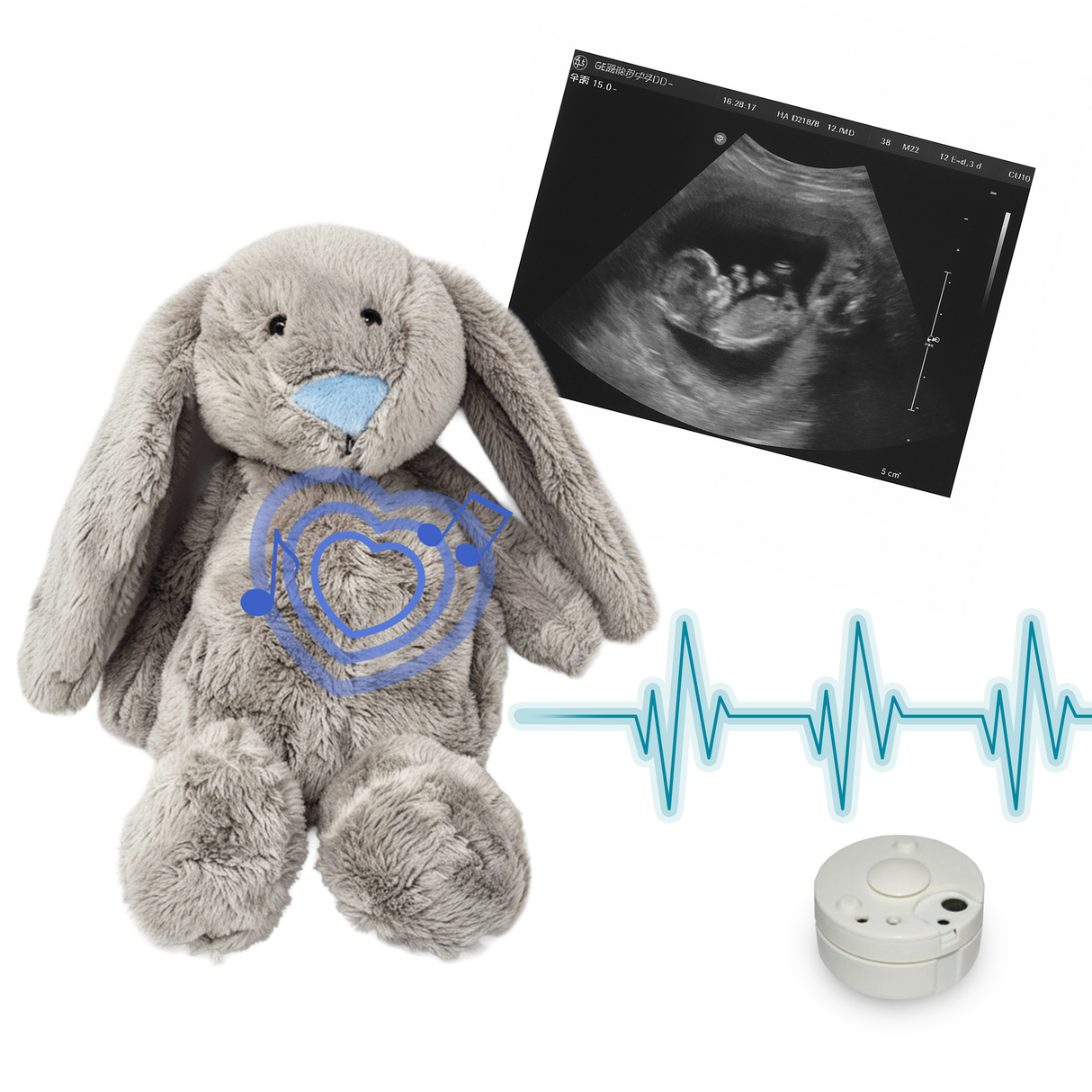 Heartbeat Stuffed Bear Flopsy Grey Bunny Blue Nose  (10"")