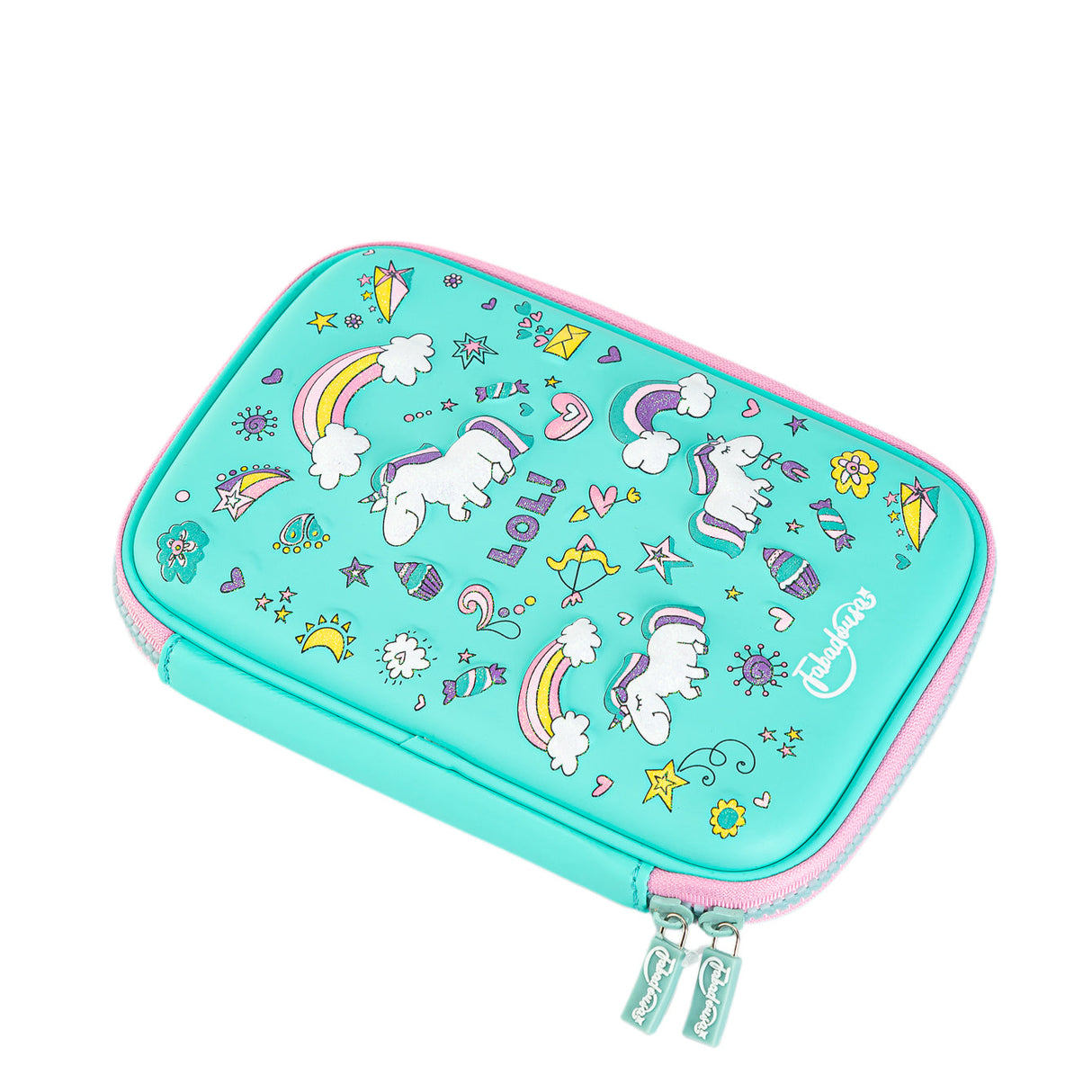 Turquoise Blue Unicorns & Rainbows Hardtop Pencil Case