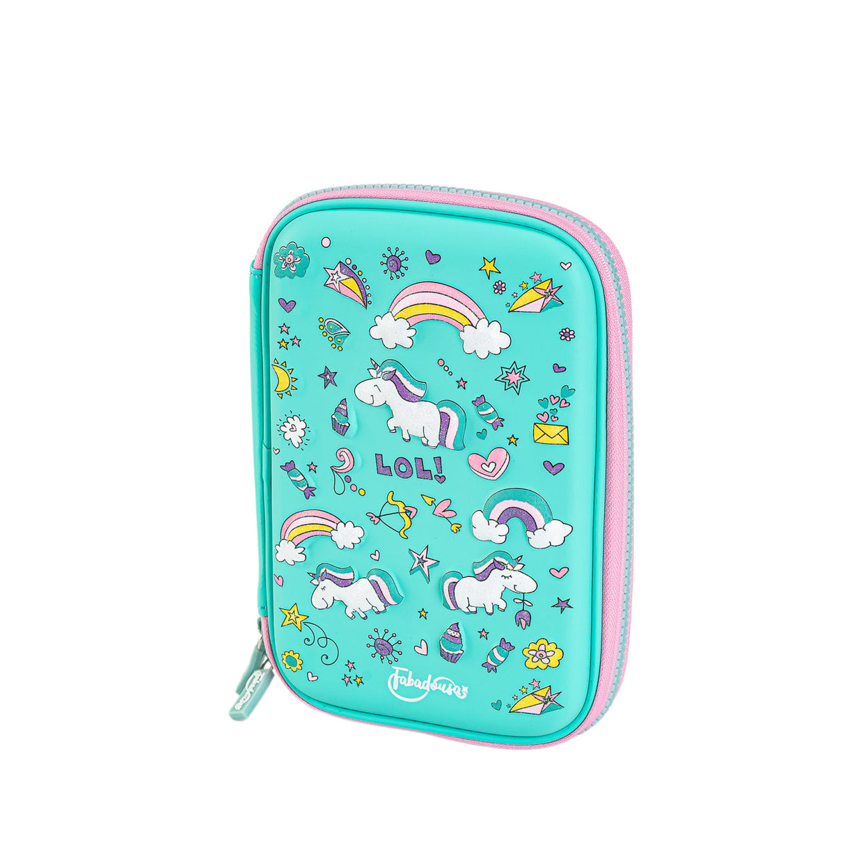 Turquoise Blue Unicorns & Rainbows Hardtop Pencil Case