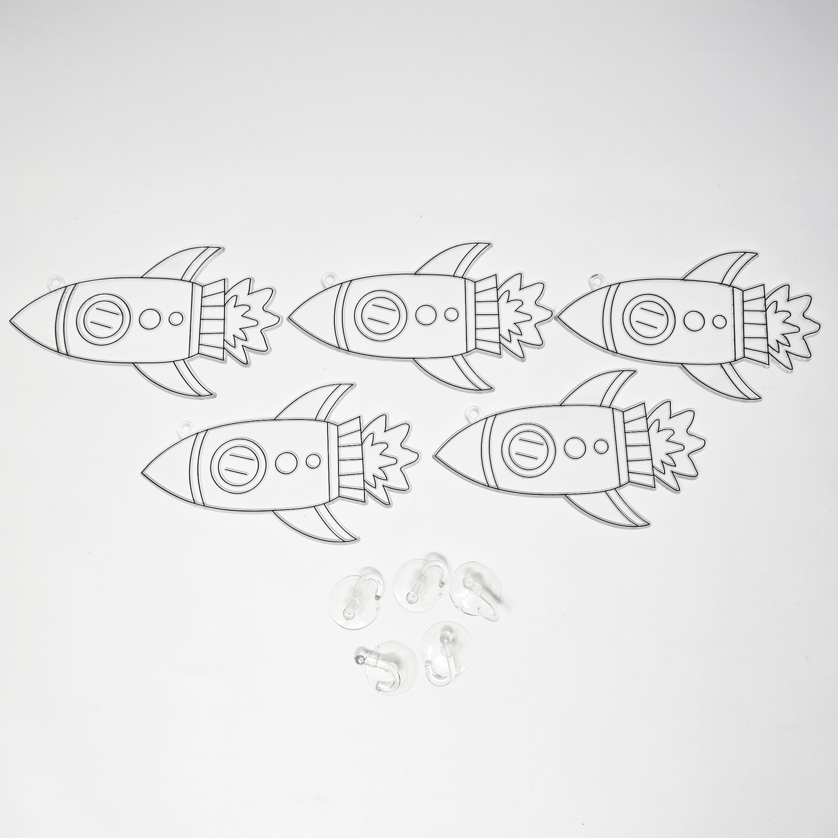 Suncatcher  -  Rocket  -  Pack of 5 with Suction Hooks