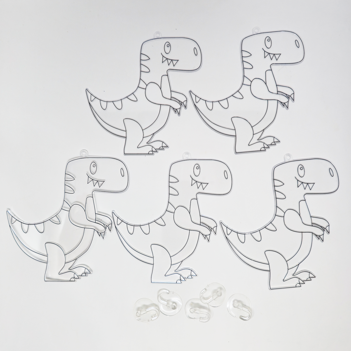 Suncatcher  - Dino T-Rex  -  Pack of 5 with Suction Hooks