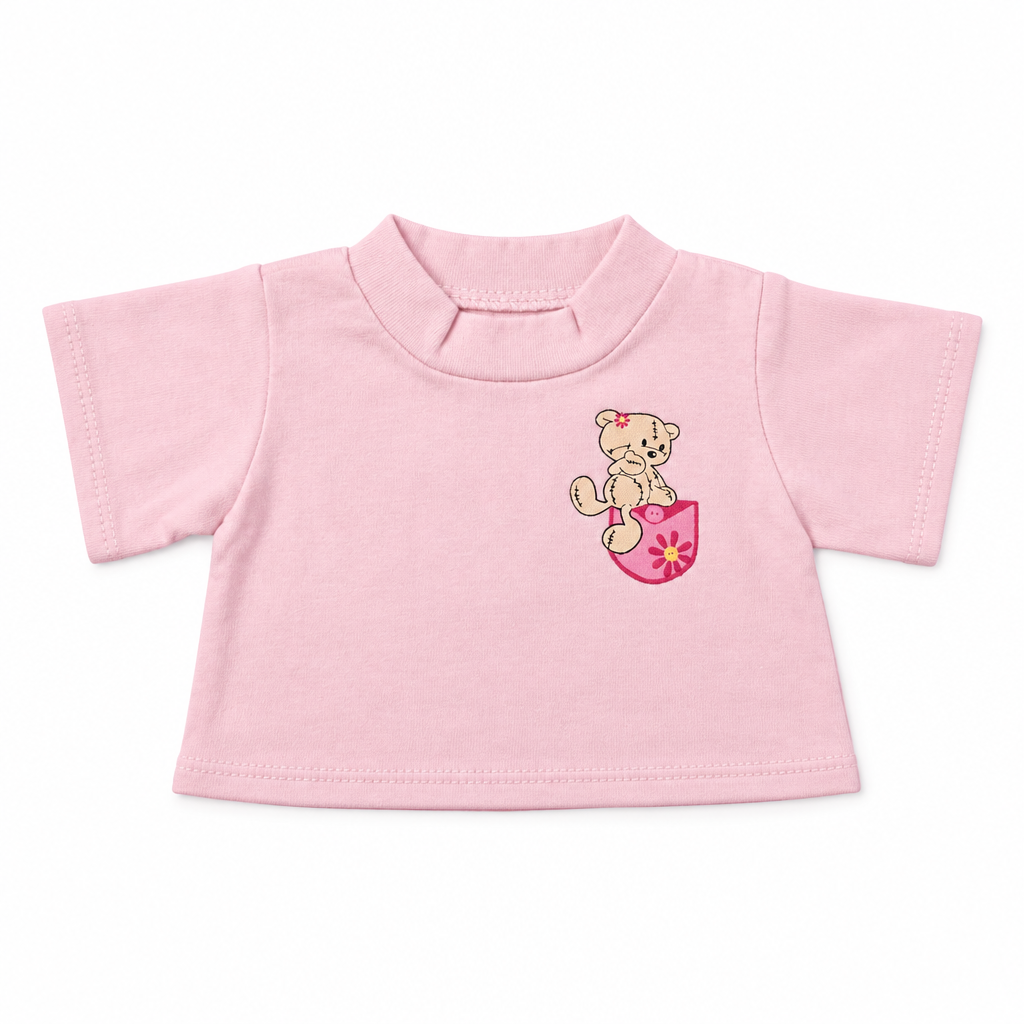 Pale Pink T Shirt Teddy Motif/Flower