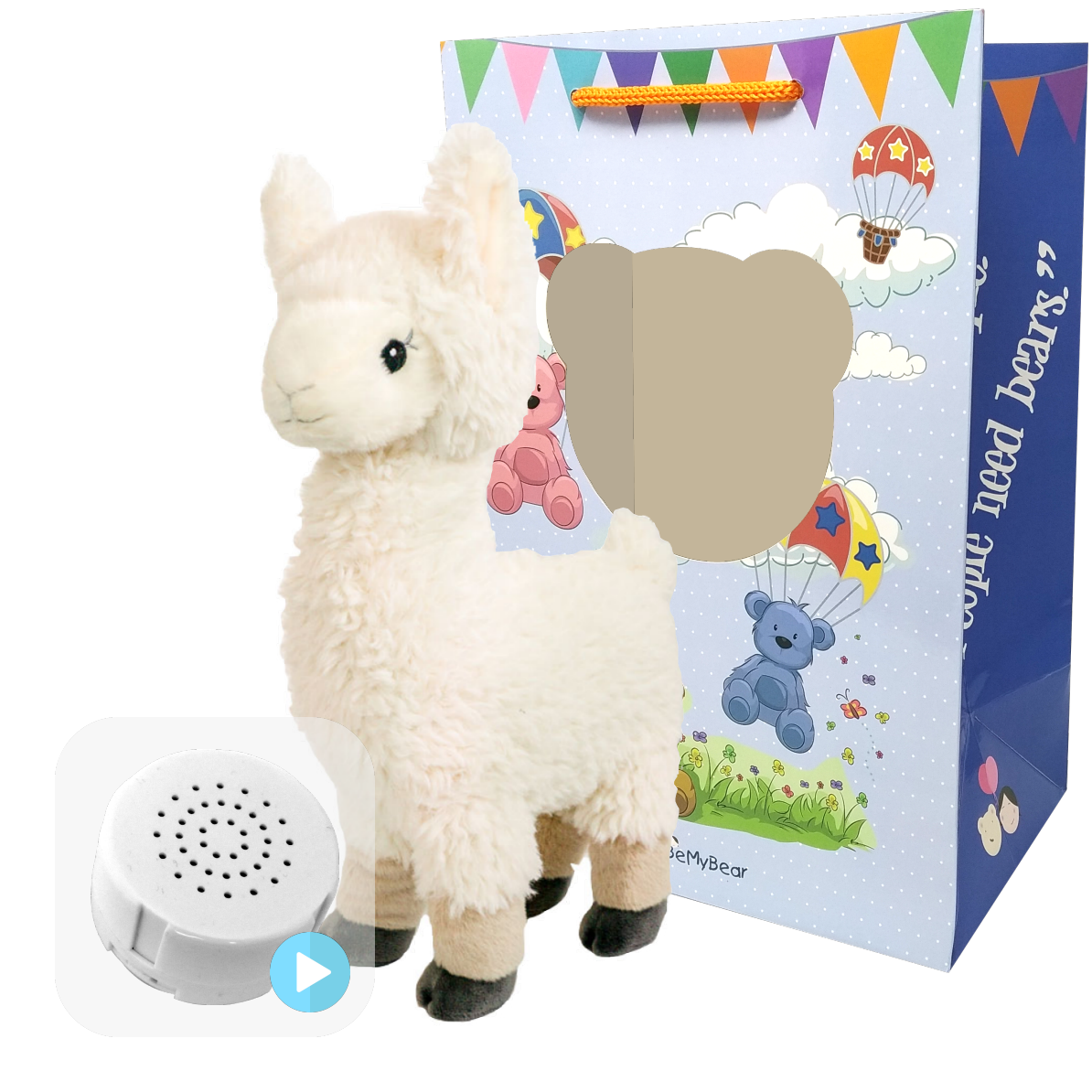 Llama 16" Baby Heartbeat Bear (Birth Certificate, Stuffed, Sound Recorder, Skin, Heart)