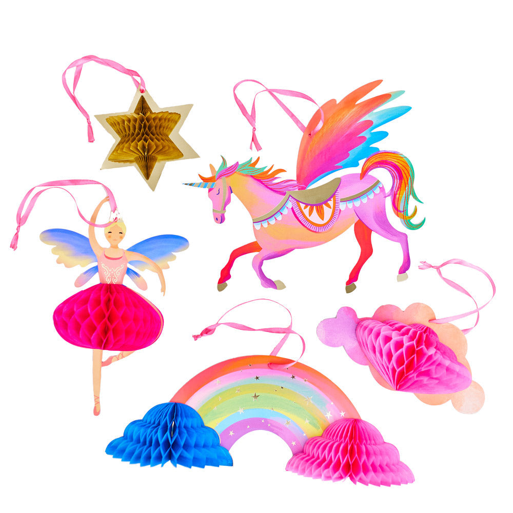 Unicorn Fairy Princess Honeycomb Decorations (x5)
