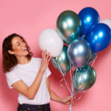 Assorted Metallic Blue & White Latex Balloons (x12)